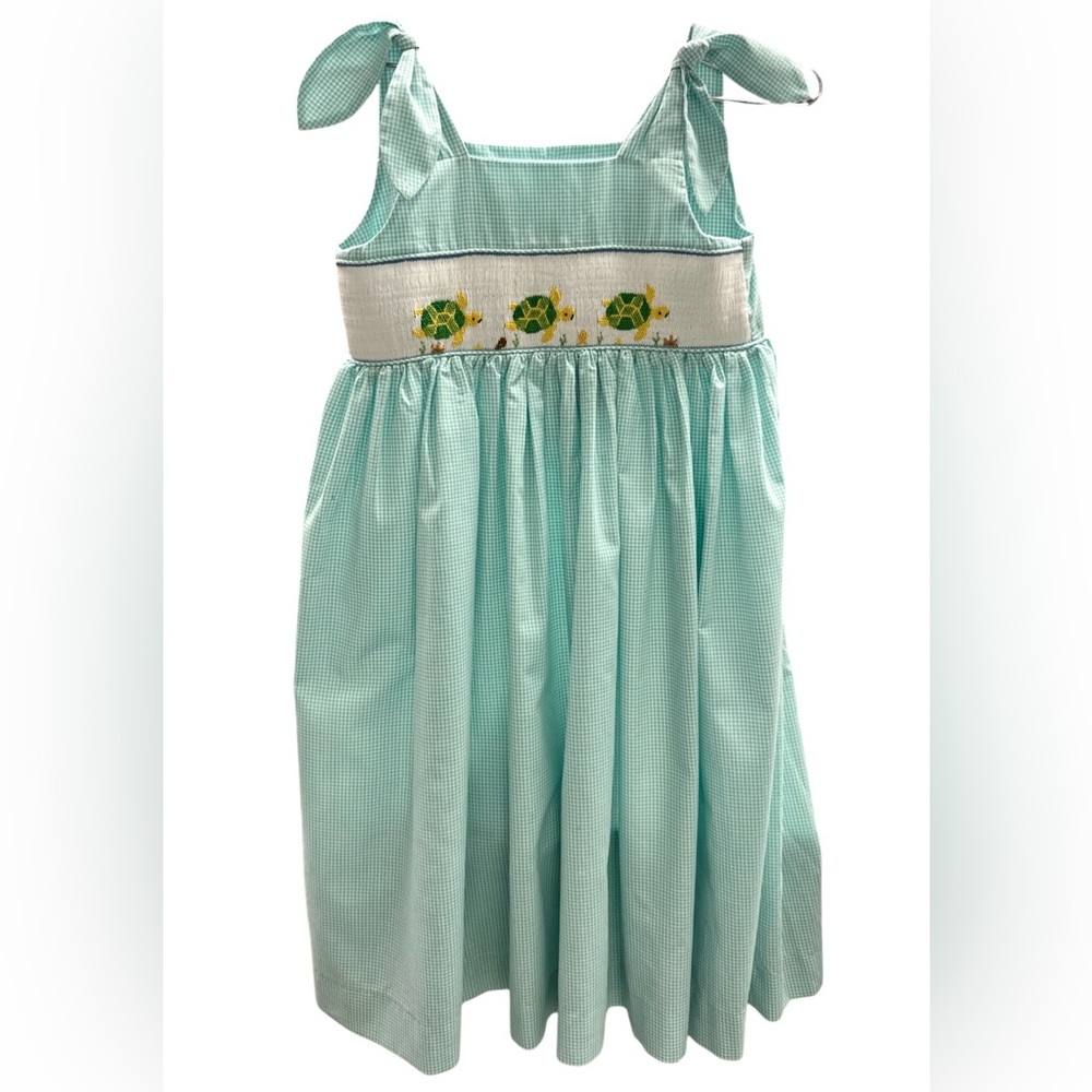 Mom & Me Mint Green Smocked Dress with Turtle Embroidery Size 5